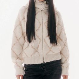 24 fw kadın kazak kapüşonlu örgüler tasarımcı üstleri yün hırka pist marka tasarımcısı üst gömlek üst uç esneklik elmas işlemeli kaplama blouson