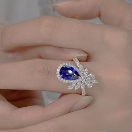 Flower Sapphire Diamond Ring 100% Real 925 Sterling Silver Party Wedding Band Rings for Women Bridal Engagement Jewellery