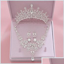 Headpieces Bling Set Crowns Necklace Earrings Alloy Crystal Sequined Bridal Jewelry Accessories Tiaras Suit Drop Delivery Pa Dhpk8