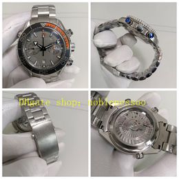 Real Photo Mens Chronograph Watch Men's 600M Grey Dial Ceramic Bezel 45.5mm Stainless Steel Bracelet OM Factory Cal. 9900 Automatic Movement Sport Watches