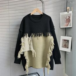 Women's Sweaters SuperAen Elegant Splicing Loose Sweater Design 2023 Autumn And Winter Fashion Simple Long Sleeve Casual