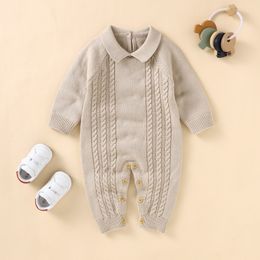 Rompers Baby jumpsuit cotton knit Playsuit born boys and girls jumpsuit fashion lapel baby clothing long sleeved autumn 230408