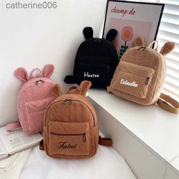 Backpacks Personalised Name Rabbit Ear Backpacks Custom Your Text Kid's Back Pack Plush Bag Toy Gifts for Kids Girls Baby Double LayerL231108