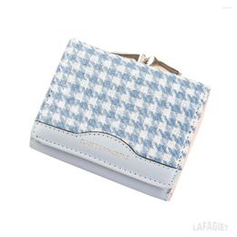 Wallets Fashion Short Buckle Wallet For Women Contrasting Color Folding Houndstooth Clutch Purse Ladies Multi-card Card Holder Coin Purs