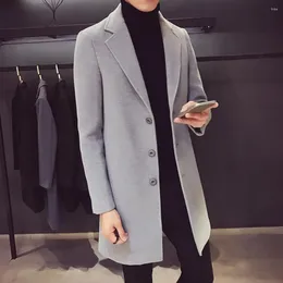 Men's Trench Coats Men Long Coat Stylish Mid Length Windproof Cardigan Solid Color Warm Trendy Fall/winter Overcoat For A