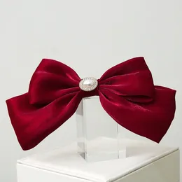 Hair Accessories Temperament Red Bowknot Hairpins Solid Colour For Sweet Girls Satin Zircon Imitation Pearl Kids Barrettes Jewellery