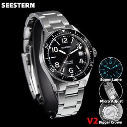 Wristwatches SEESTERN Diver Men Watch Automatic Mechanical Wristwatches NH35 Movement Ceramic Bezel 20Bar Waterproof Sapphire Luminou S434 V2 231107