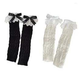 Women Socks Casual Twist Knit Harajuku Ruffled Bowknot Foot Covers