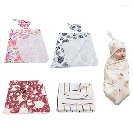 Blankets Born Hat Set Baby Cotton Floral Printing Receiving Blanket Beanie For Infants Boys Girls