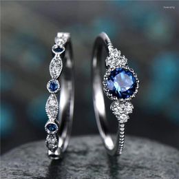 Wedding Rings Fashion Jewelry Blue / Green Color Engagement And Set For Women Ladies Gifts Vintage Hollow-Out Tone
