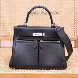 Luxury Handbag 2023 New Niche Design Calfskin Bag Leather Totes Bag with Logo Emess Women's Fashion with Zipper Silver Hardware Wide Shoulder Strap Shoulder Bag Y