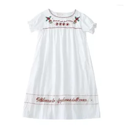 Party Dresses Sweet Niche Design Women's Cotton White Dress Short-sleeved Cartoon Girls Embroidery A-line High Waist Preppy Style Y2K