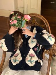 Women's Knits 124cm Bust Spring Autumn Women French Fairytale Vintage Mori Kei Striped Loose Green Sweater Coat Cardigan