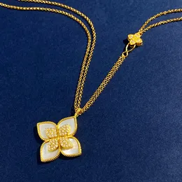 New fashion 90cm long Four Leaf Clover Pendant Necklaces Designer Jewellery Gold Silver Mother of Pearl Green Flower necklace Link Chain Womens lover Enamel Party Gift