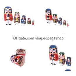 Decorative Objects & Figurines 5Pcs/ Set Miles Kimball Nutcracker Solders Matryoshka Nesting Dolls Wooden Russian Doll Handmade Craft Dhgcz