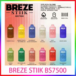 Original BREZE STIIK BS7500 battery 600mah 16ml liquid mesh coil Unique Soft touch silicone wrapped crazvapes bang