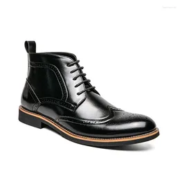 Boots Men's Brogue Lace Up Short Wedding Party Retro Casual Vintage Ankle Classics Leather