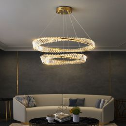 Nordic Modern Pendant Lighs Dimmable Living Room Restaurant Led Chandelier Electroplating Alloy Ring Luxury Crystal Chandelier