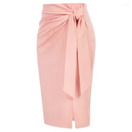 Skirts KK Woman Clothing Bow-Knot Decorated High Waist Side Slit Hips-Wrapped Bodycon Skirt Fashion Lady Slim Basic Tube Pencil