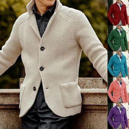 Men's Sweaters Wepbel Sweater Coats Men Stand Collar Knitted Cardigan Autumn Coat Long Sleeve Pockets Casual Single Breasted Outwear