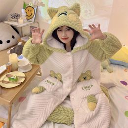 Women's Sleepwear Winter Nightgown Robe Coral Fleece Thicken Long Velvet Lovely Ladies Bear Loose Bathrobe Flannel Warm Homewear