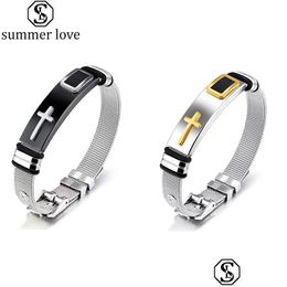 Chain Adjustable Length Bracelet For Women Men Bangle Watch Band Design Stainless Steel Net Christ Cross As Valentines Dhvy2