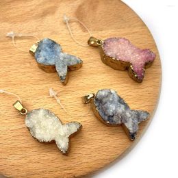 Pendant Necklaces 2pcs/pack Fish Shaped Crystal Pendants 5 Colours For Choice 17x31mm Size DIY Making Necklace Natural Stone Electroplating