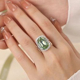 Luxury 6ct Peridot Diamond Ring 100% Real 925 Sterling Silver Party Wedding Band Rings for Women Men Promise Engagement Jewelry