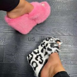 Slippers 2024 Luxury new women feminine high-heeled fur drag outdoor all-match shoes slippers round head wedges with mink fur ms slippers J231108