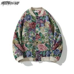 Men's Jackets Men Baseball Bomber Jacket Vintage National Style Floral Printed Varsity Jacket Harajuku Retro Oversized Streetwear Button Coats Q231110