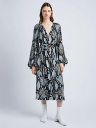 Casual Dresses Proenzaschouler Printed Snake Crepe De Chinese Shirt Dress Long Skirt