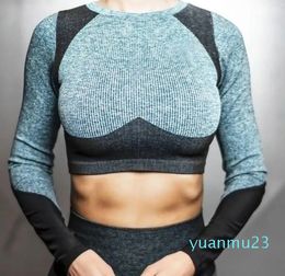 Yoga Outfits Women Sexy Short Paragraph Splice Shirt Gym Sport Long Sleeve Sports Slim Was Running Work Out