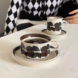 Mugs Medieval Coffee Cups And Saucers Ceramic Brown Anemone Hand-painted Retro Afternoon Tea Mug Water