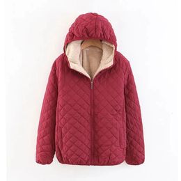 Women's Jackets Women Autumn Winter Parkas Coat Jackets Female Lamb Hooded Plaid Long Sleeve Warm Winter Jacket S~3XL Casaco Feminino 231108