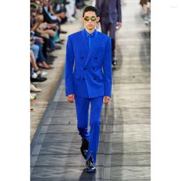 Men's Suits Royal Blue Luxury Double Breasted Peaked Lapel Casual Terno Loose Style 2 Piece Jacket Pants Blazer Masculino 2023