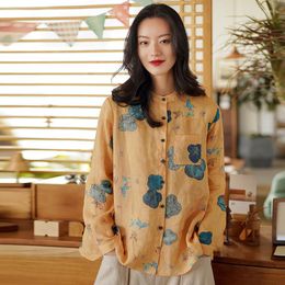 Women's Blouses Johnature Women Vintage Ramie Shirts Print Floral Loose Button High Quality Chinese Style 2023 Spring Long Sleeve Tops
