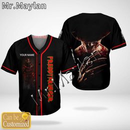 Men's Casual Shirts Halloween Horror Charaters Custom Name Baseball Jersey Shirt 3D Printed Men's Hip Hop Tops-66
