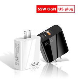 Super Fast Quick Charging 65W Gan PD USB-C Wall Charger Eu UK US 2Ports Type C Power Adapter For Ipad Iphone 11 12 13 14 Samsung Tablet PC F1 With Retail BOX