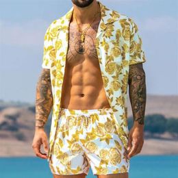 Men's Tracksuits Fashion Men Sets Hawaiian Printing 2021 Summer Short Sleeve Button Shirt Beach Shorts Streetwear Casual Mens278r