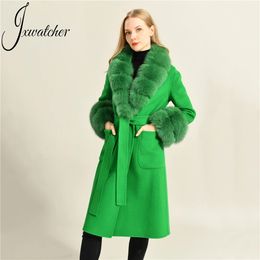 Women's Fur Faux Womens Cashmere Wool Coat Trench with Real Collar and Cuff Double Face High End Belt Long Pocket Luxury Ladies Outerwear 231108