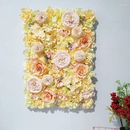 Decorative Flowers Wedding Supplies El Background Decoration Rose Peony Hydrangea Silk Flower Plastic Grid Row Simulation Wall