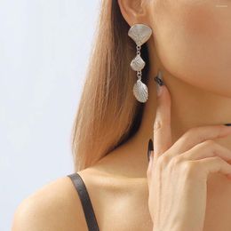 Dangle Earrings Exquisite Korean Version Shell Long For Women Ocean Wind Metallic Texture Exaggerated Geometric Jewellery Gift