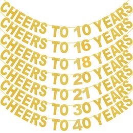 Party Decoration Gold Cheers To 16 18 20 21 Years Banner Flags 30th 40th 50th 60th 70th Birthday Supplies Bunting Anniversary