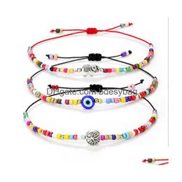 Beaded Turkish Eye Beaded Strands Bracelets White Blue Evil Eyes Lucky Couple Tree Of Life Bracelet For Women Colorf Bead Rope Drop De Dhhk8