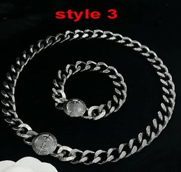 Neutral Style Thick Chain Cuba Gun color Choker Necklaces Bracelet 18K Gold Plated Men Bangle women Earring Rings Sets Hiphop Rock Punk Designer Jewelry HMS26 --003