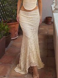 Юбки «рыбий хвост» для женщин Y2k Эстетическое цветочное кружево с высокой талией Облегающая длинная юбка Винтажная клубная одежда