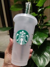 UV machine printing, non-fading, 24 oz Mugs Colour changing plastic juice with lip and straw magic coffee cup custom 5 pieces