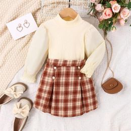 Clothing Sets CitgeeAutumn Kids Toddler Girl Outfit Long Sleeve Ribbed Tops And Plaid Print Skirt Set Fall Spring Clothes