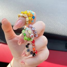Cluster Rings FFLACELL Summer Lovely Korean Colorful Beads Flowers Elasticity For Women Girls Party Vacation Jewelry Gift Whole Sale
