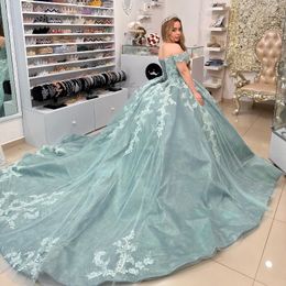 Luxury Green Shiny Quinceanera Dresses Ball Gowns Appliques Applique Lace Formal Party Dress Vestidos De 15 Quinceanera Custom